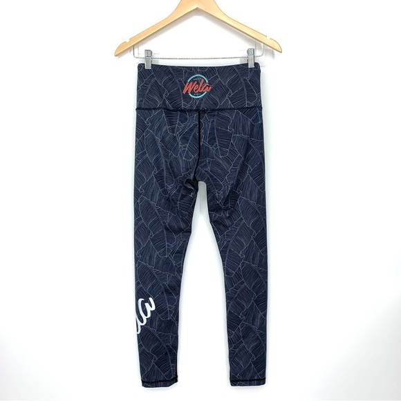 Wela Honolulu Hawaii Black Gray Tropical Palm Athletic Leggings Size Medium - Picture 2 of 16